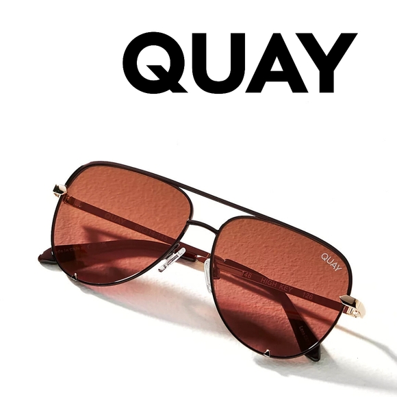 Quay - High Mini - Bronze Frame/Brown Pink Lense Aviator Sunglasses - Rare - Picture 3 of 10